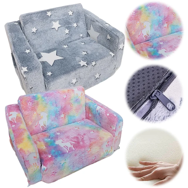 Comfy Toddler Chair Folding Out 2-in-1 Toddler Soft Couch Fold Out Glow in Dark Convertible Plush Foam Chair for Girls and Boys