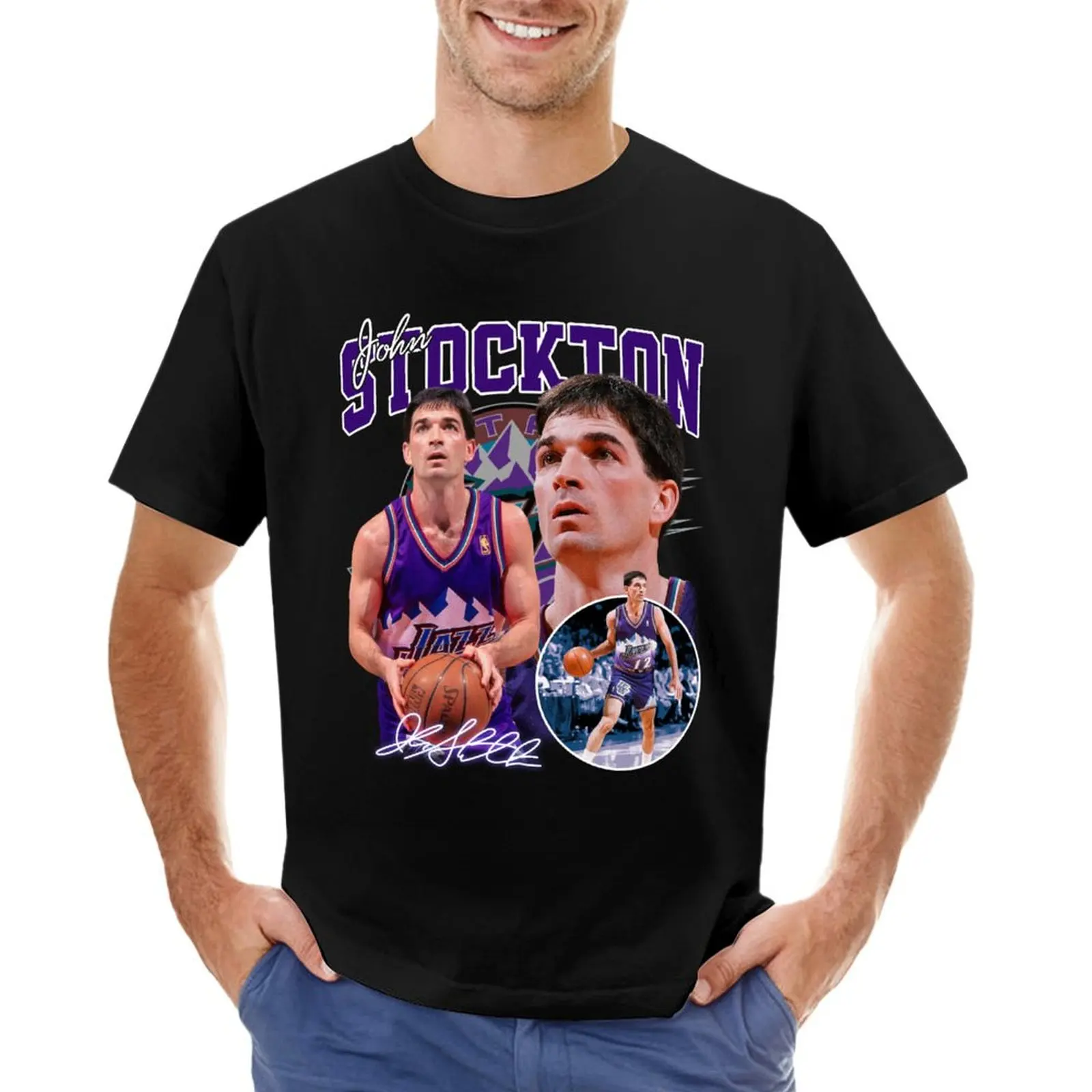 

John Stockton Legend Basketball Signature Vintage Retro 80s 90s Bootleg Rap Style T-shirt funnys oversized t shirt men