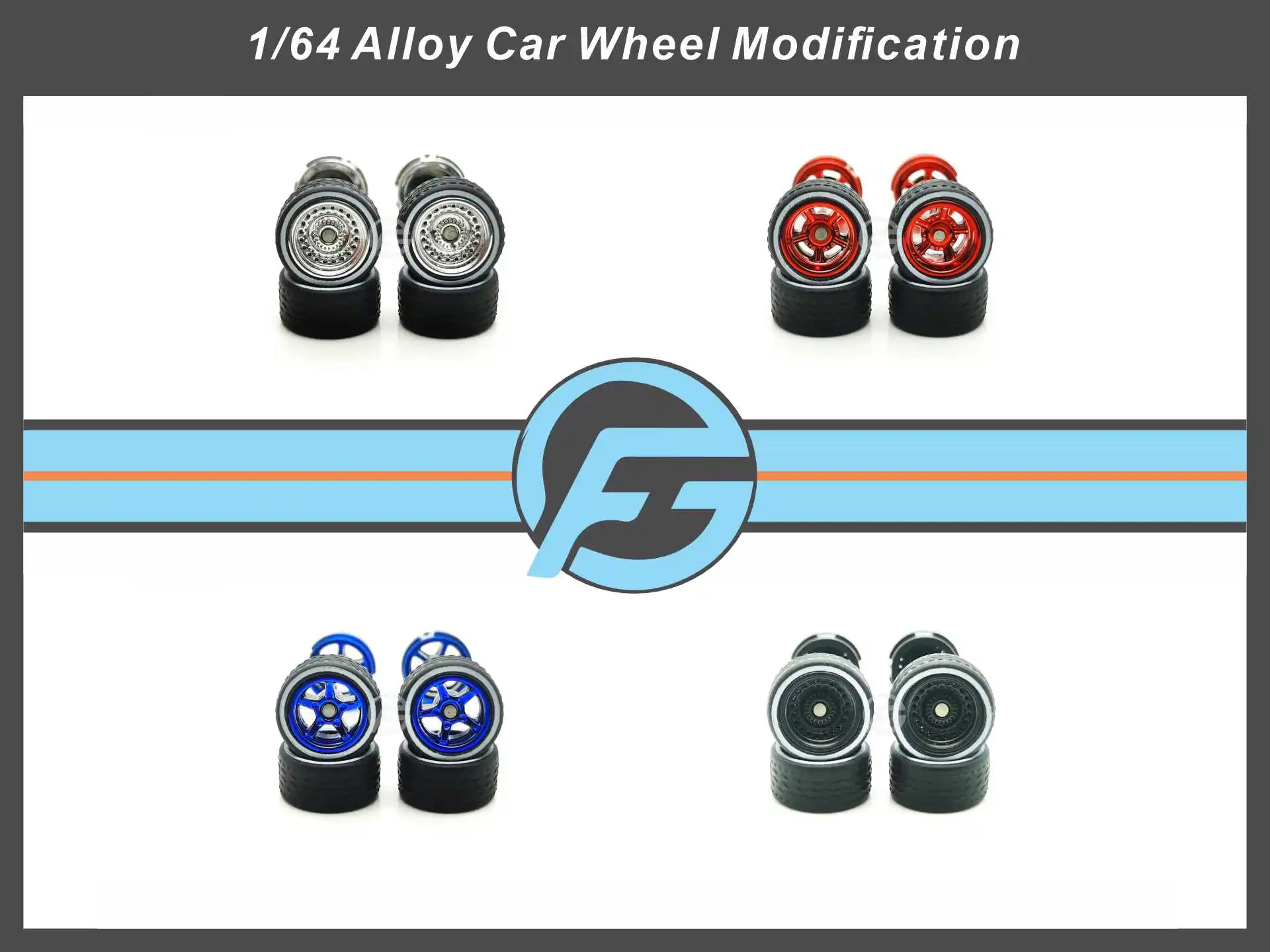 FANSGUY Toy Model Parts 1Set 10.80mm 1/64 Alloy Car Wheels Removable Tyre WSSC Series for HW