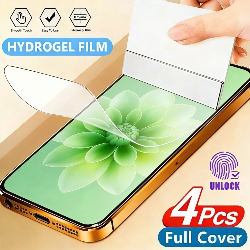 4 шт. ультрапрозорої гідрогелевої плівки для iPhone 17 16 15 14 Pro Max Air 17e 16e 15 14 Plus 13 12 11 Pro, захисна плівка для екрану з повним покриттям