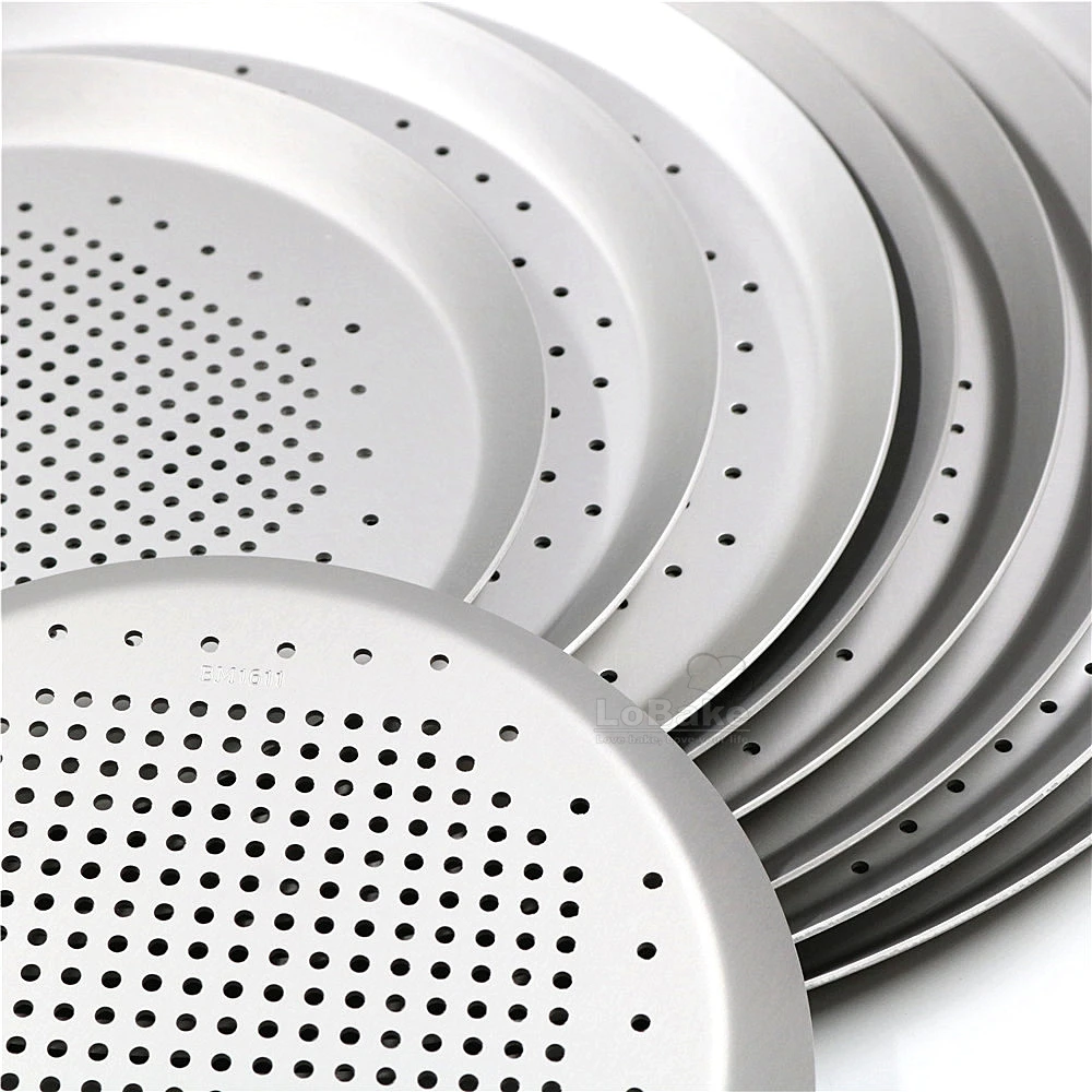 6.5 to 15 Inches Hard Film Aluminium Alloy Round Pizza Pan Pancake Pie Mold Cheese Plate with Punching Leaky Holes DIY Bakeware