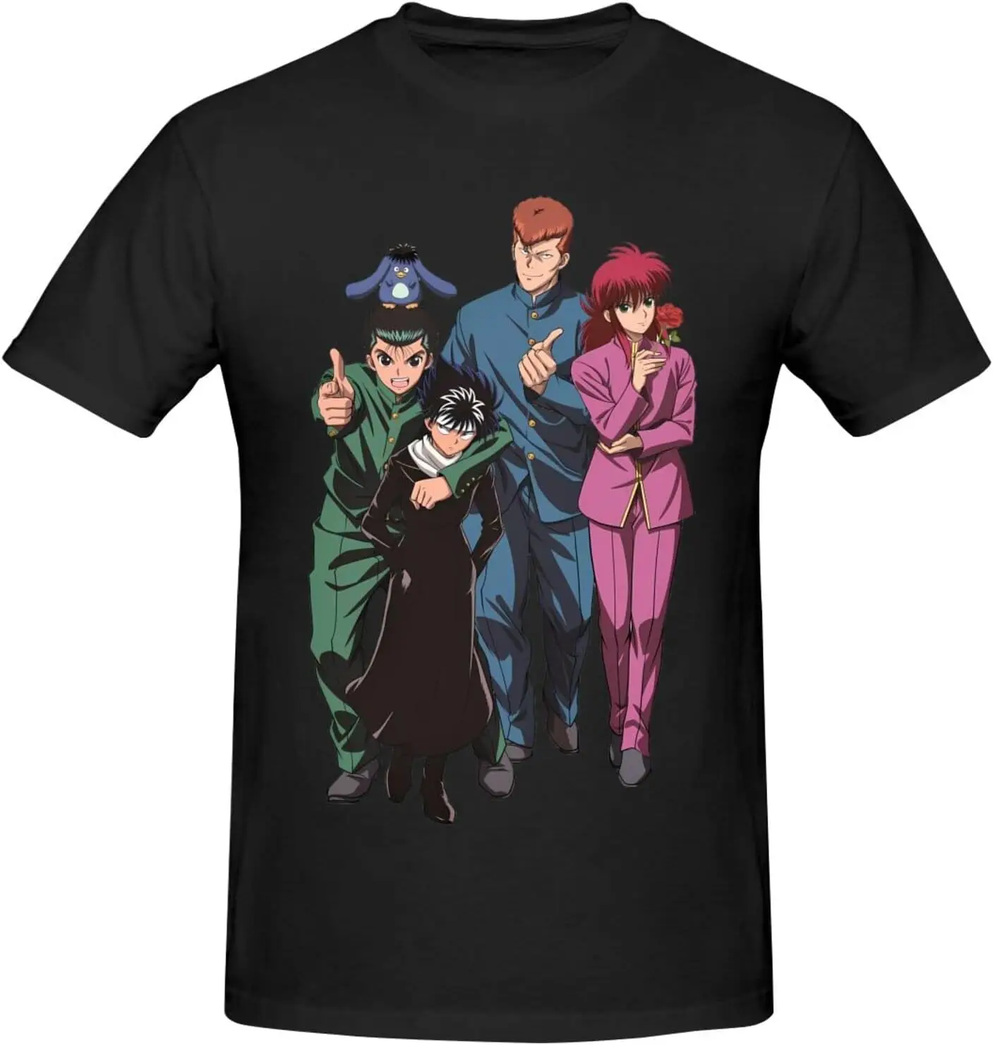 

Рубашка аниме Yu Hakusho Мужская, модная повседневная хлопковая тенниска на заказ с коротким рукавом, крутая майка, черный маленький Топ