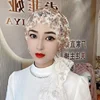 Luxury Hats For Women Lace Embroidery Arab Hijab Muslim Beading Head Scarf Wedding Headwrap Dubai Islamic Headcover Tassel Cap 2