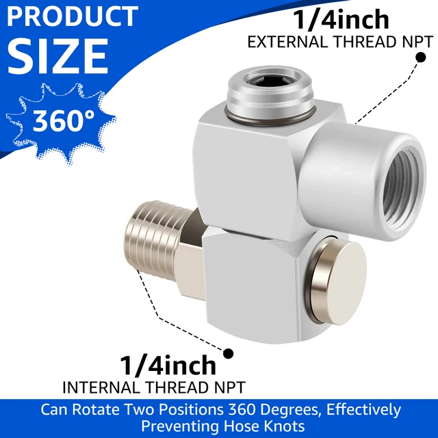 2-Pack 1/4 Inch Swivel Air Hose Connectors - 360 Degree Rotation For Pneumatic Tools