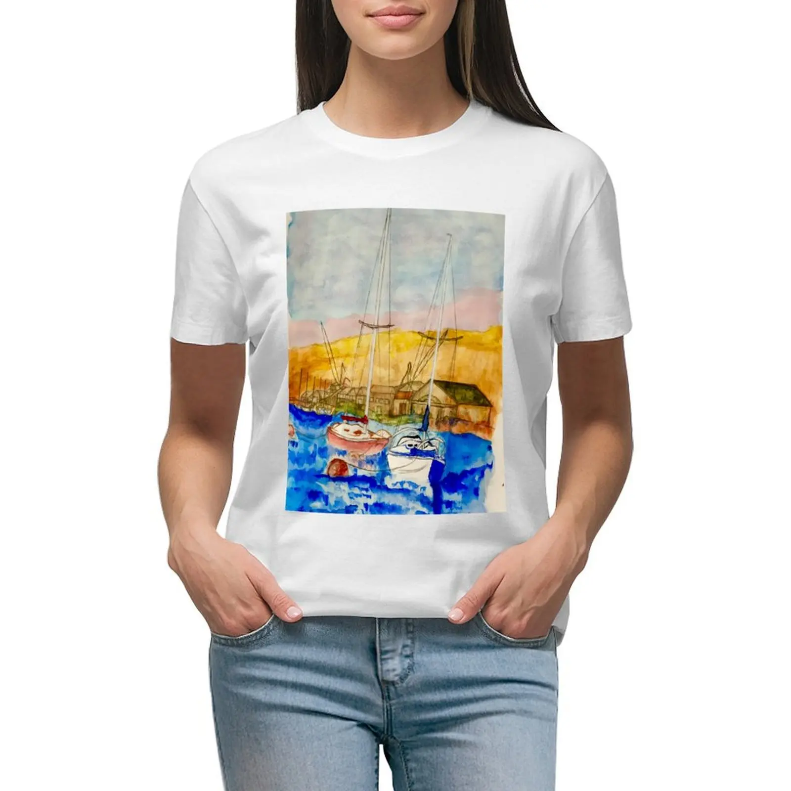 

Quiet Bay T-shirt summer top vintage clothes tops cotton t shirts Women