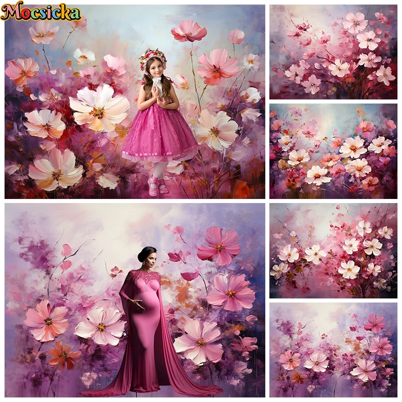 

Pink Flower Sea Art Background For Photography Baby Shower Girls Birthday Backdrop Wedding Newborn Wallpaper Decor Photo Studio