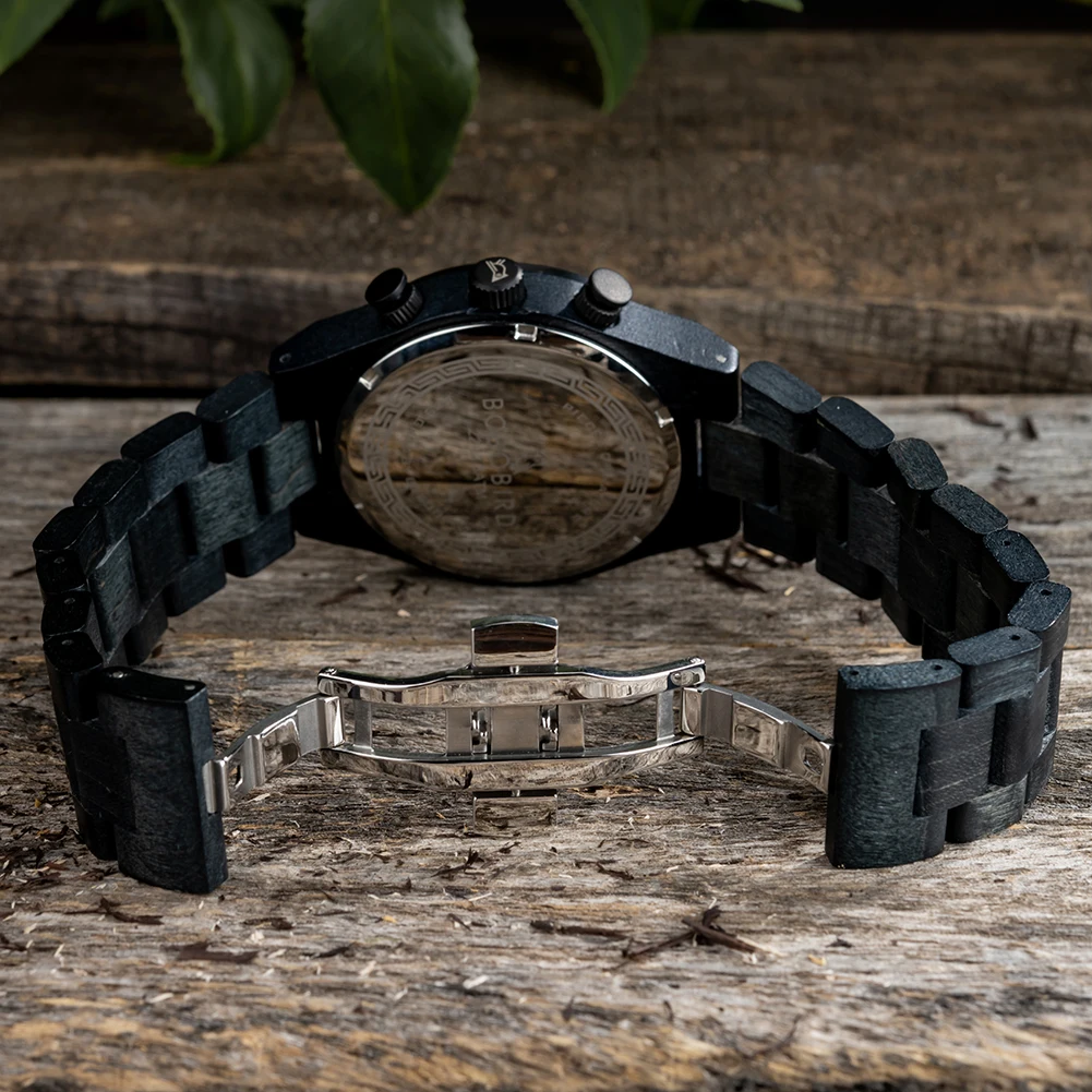 BOBO BIRD Wooden Men Watch Fashion Business Quartz Wristwatch Custom Engraved Wood Chronograph Watches with Date Display