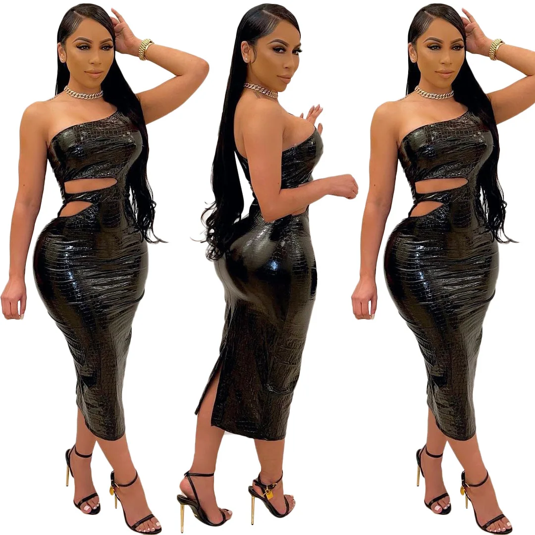 

Elegant Black Sleeveless Bandage Women Skinny Leather Dress Summer Dress Women 2022 Party Dress Birthday Outfits Sexy Clubwear