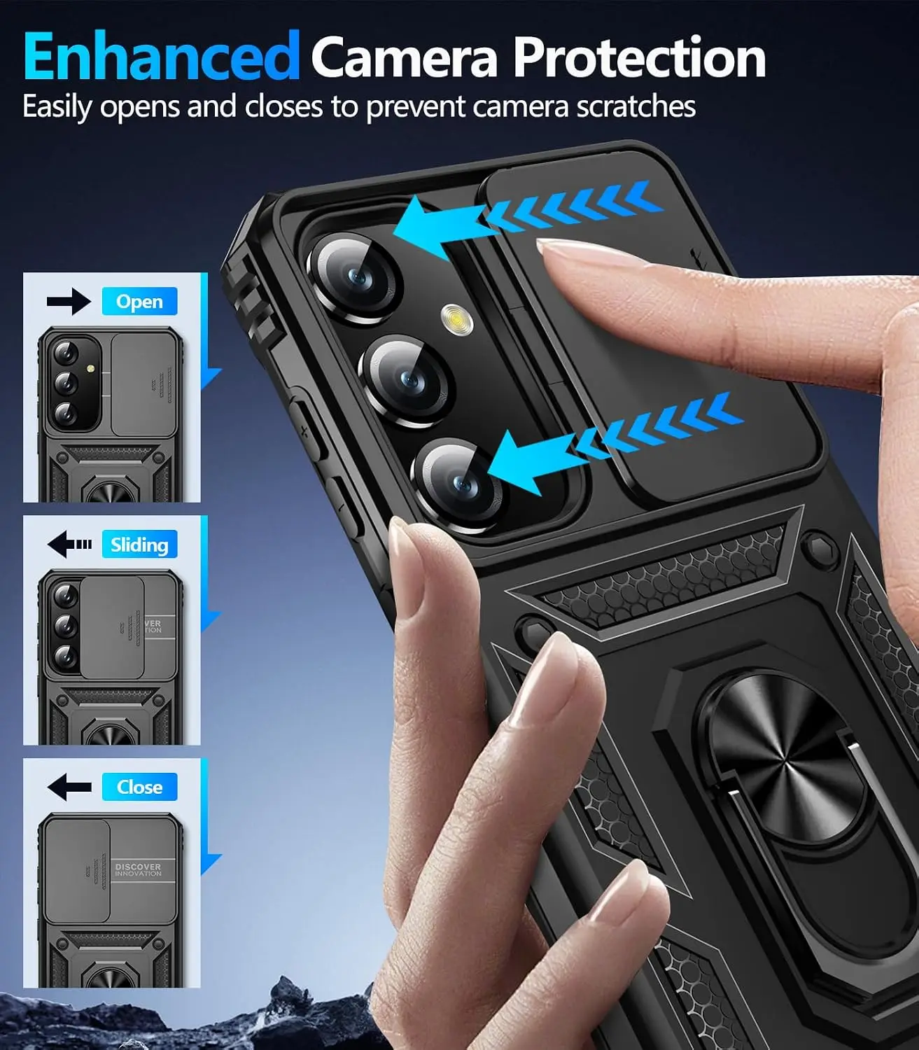 Military Grade Armor Protective Kickstand Cover with Slide Camera Lens Protection