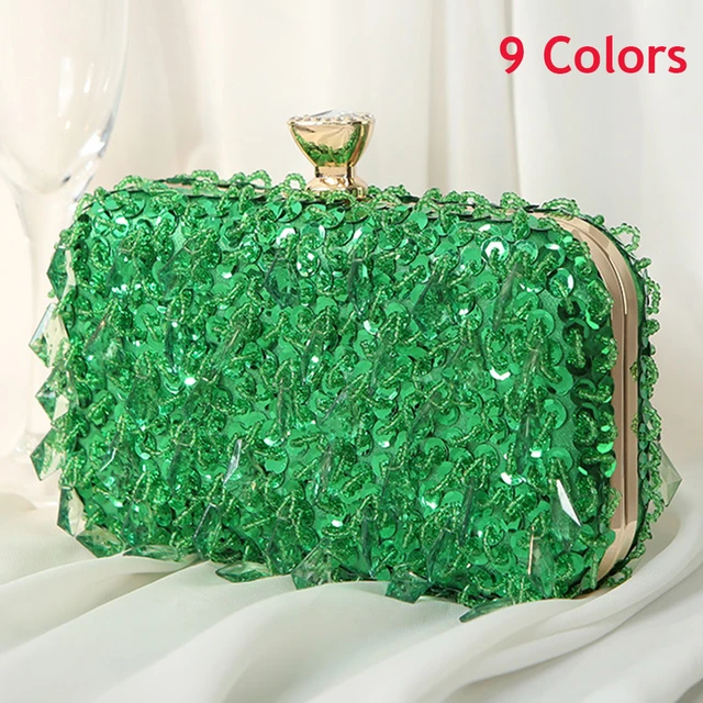 Ladies Shiny Gold Clutch Bag Women's Party Wedding Bridal Prom Evening  Handbag