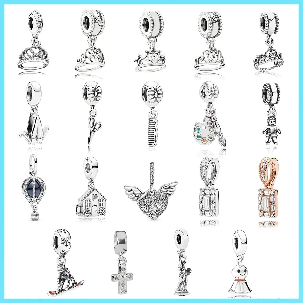 

Pan S925 Sterling Silver Tassel Cross Butterfly Heart Crown Ski Hot Air Balloon Style String Versatile Hanger DIY