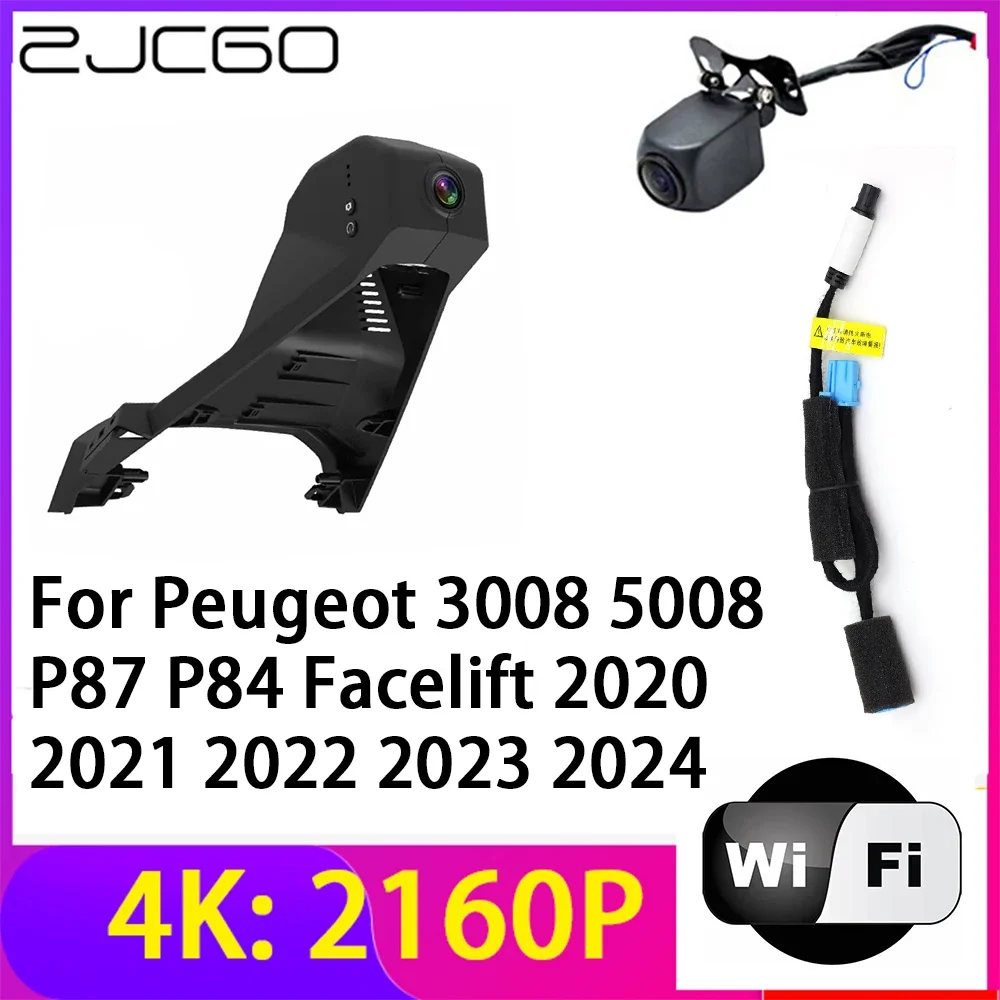 

ZJCGO 4K 2160P Dash Cam DVR Camera 2 Lens Recorder Wifi Night Vision for Peugeot 3008 5008 P87 P84 Facelift 2020 2021 2022 2023