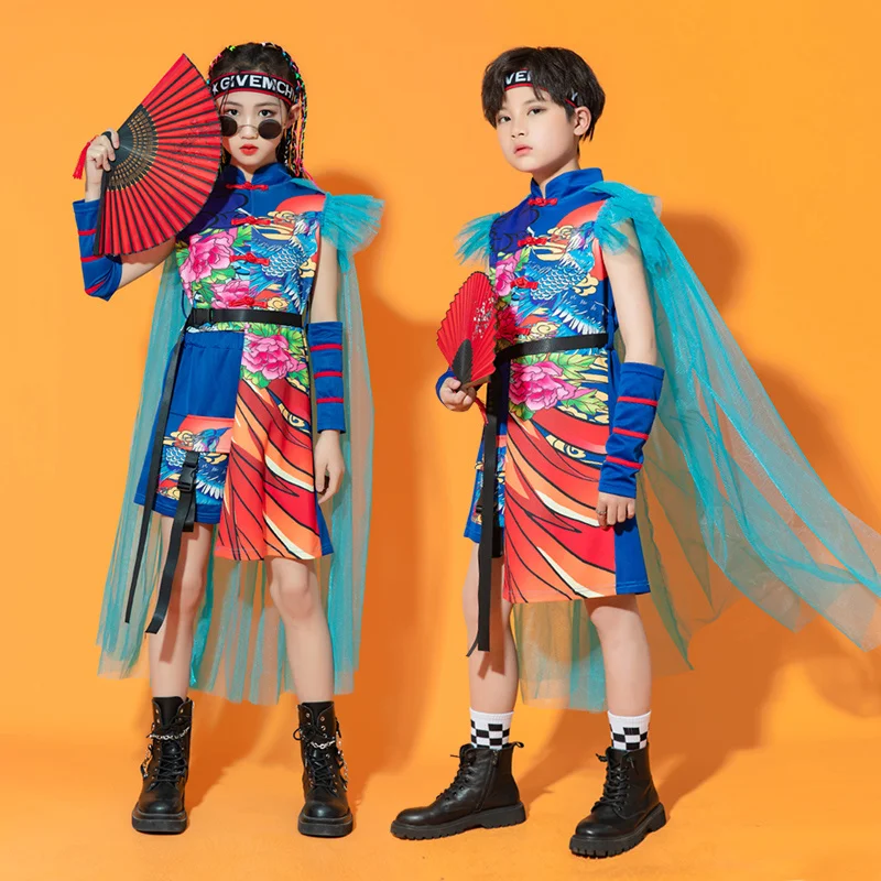 Children's Chinoiserie model catwalk fashion catwalk girls' Jazz dance gauze skirt clothes China-Chic performance boys'