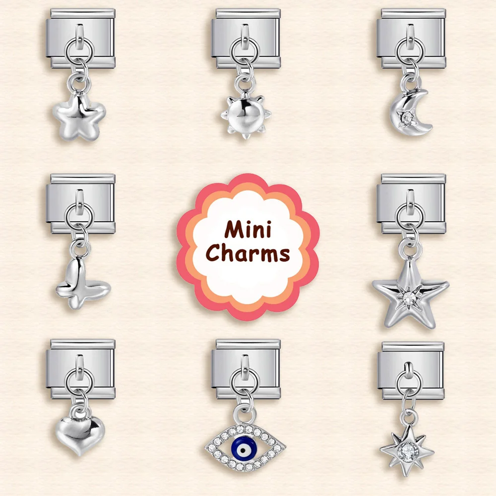 Damen Sonne Mond Stern Blume Schmetterling Anhänger Italienischer Charm Passend für 9mm Edelstahl-Armband DIY Perlen Herrenschmuck