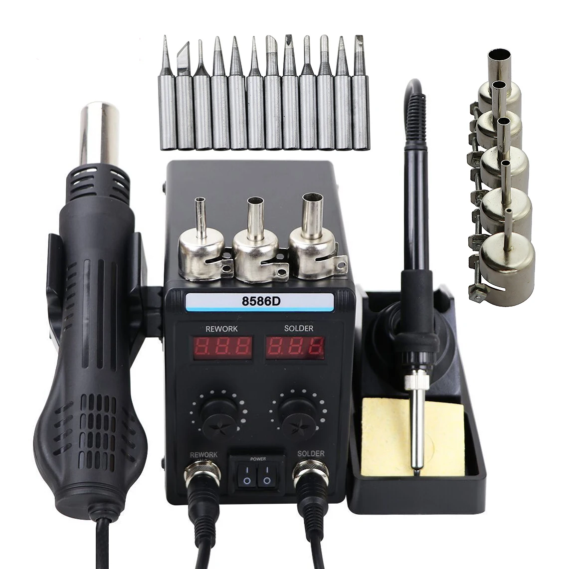 Soldering Station 8586D 2 in 1 Digital Display Rework Hot Air Gun Electric Soldering Iron 220V Welding Desoldering Repair Tools