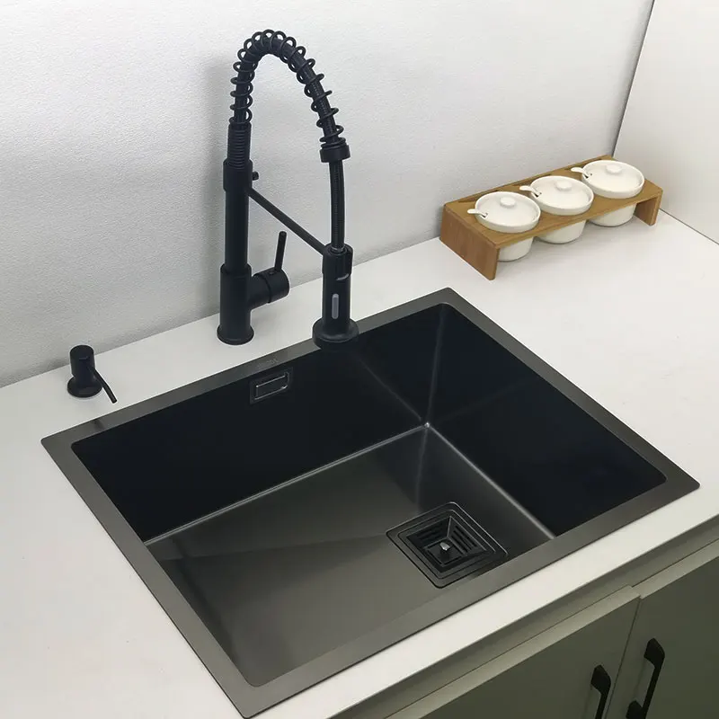 Nano black kitchen sink above counter or udermount sinks vegetable washing basin 304 stainless steel single bowl sink kitchen 2