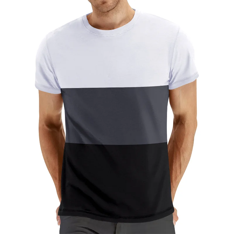 

Men's T-Shirt Summer Contrast Color Large Size Casual Round Neck Short Sleeved Spliced Fitness Sports Blouse Tee Shirt Homme
