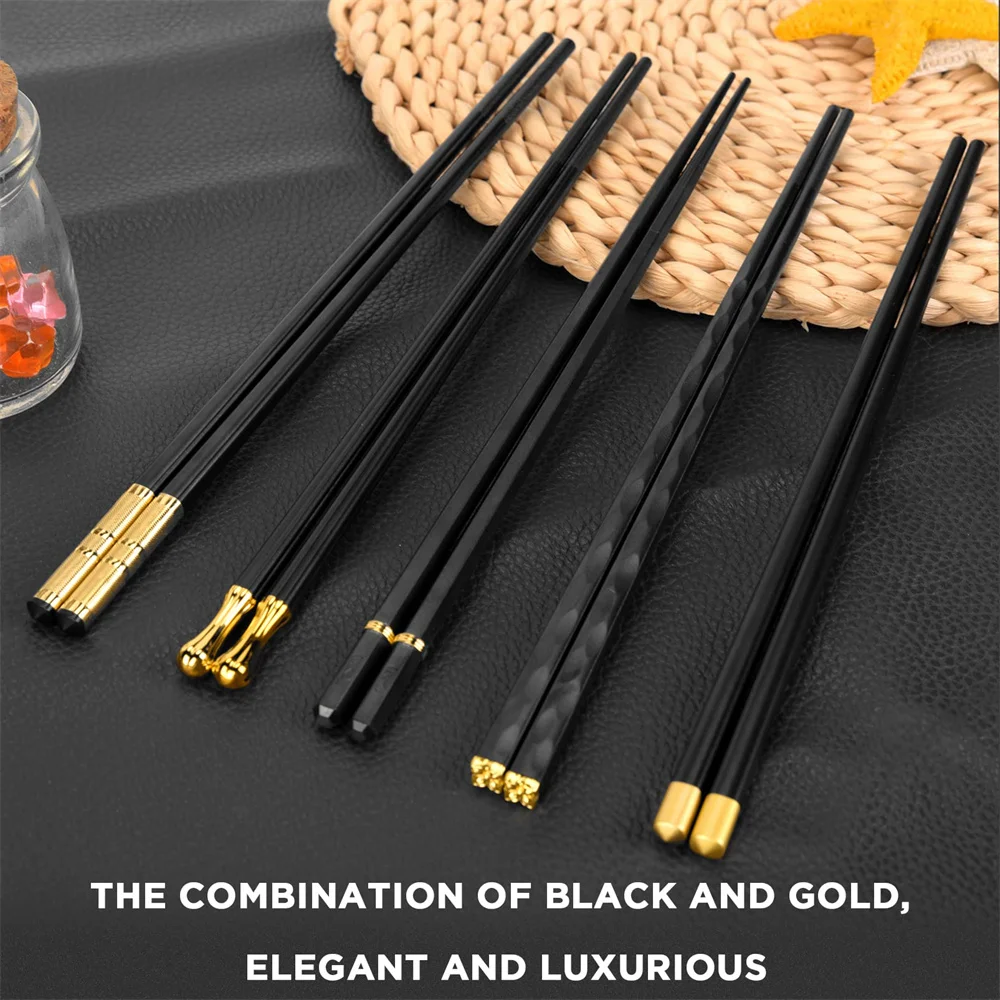 Non Slip Chopsticks Fiberglass Reusable Multi-Style Chopstick Set 5 Pairs