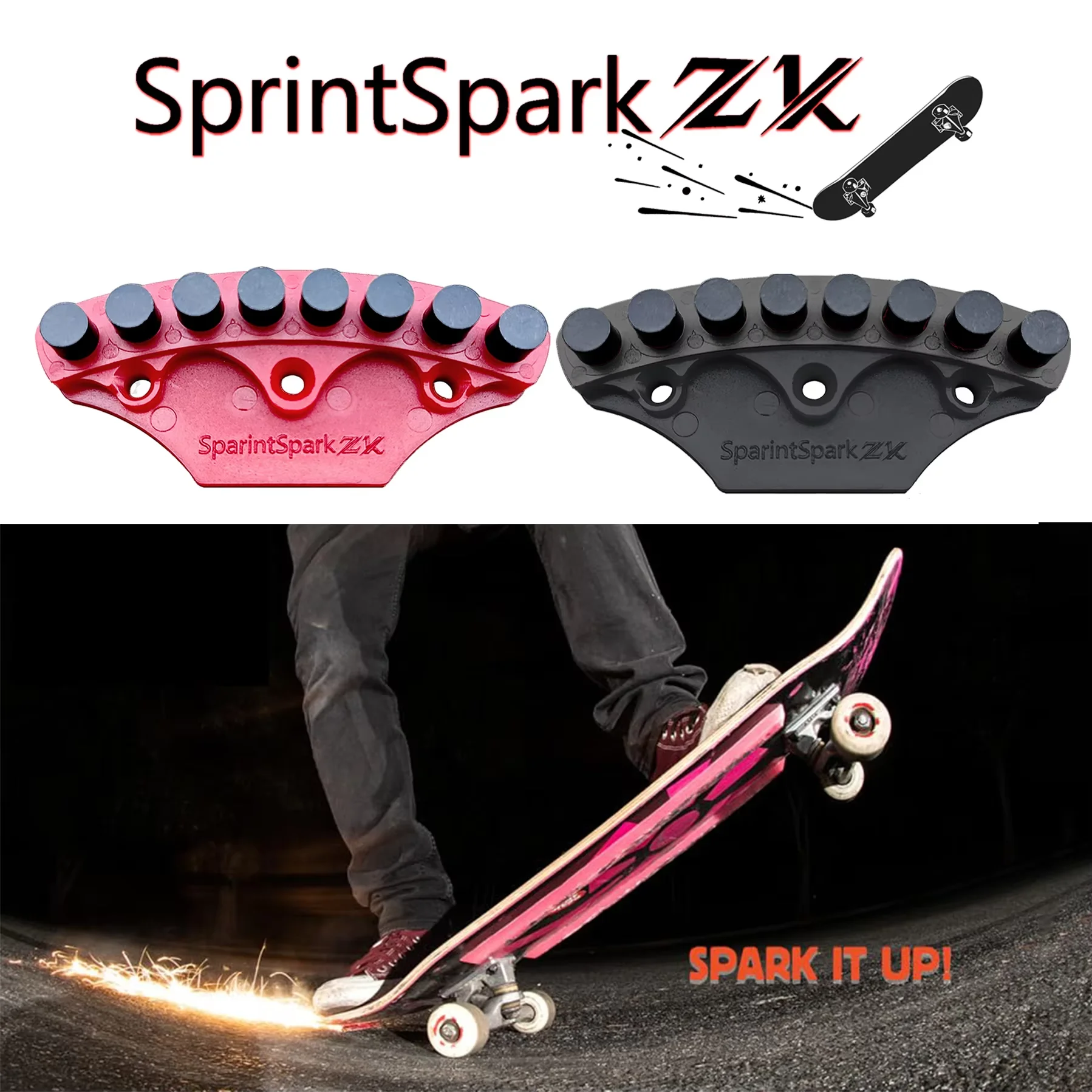 SprintSparkZK 2025 Skateboard Spark Tailboard Eight hole Enlarged Cool Spark Effect Skateboard Tailboard Accessories