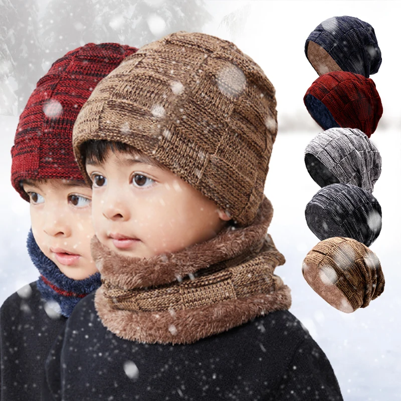 Gorro y bufanda de esquí de 2 piezas para hombre, gorros de lana cálidos de punto acanalado para senderismo al aire libre, gorros de cobertura gruesos de terciopelo, Invierno