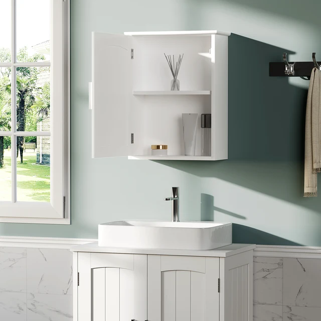 Mobile Da Bagno Sospeso In Legno Con 2 Ante E 2 Ripiani - Yaheetech Bianco Moderno