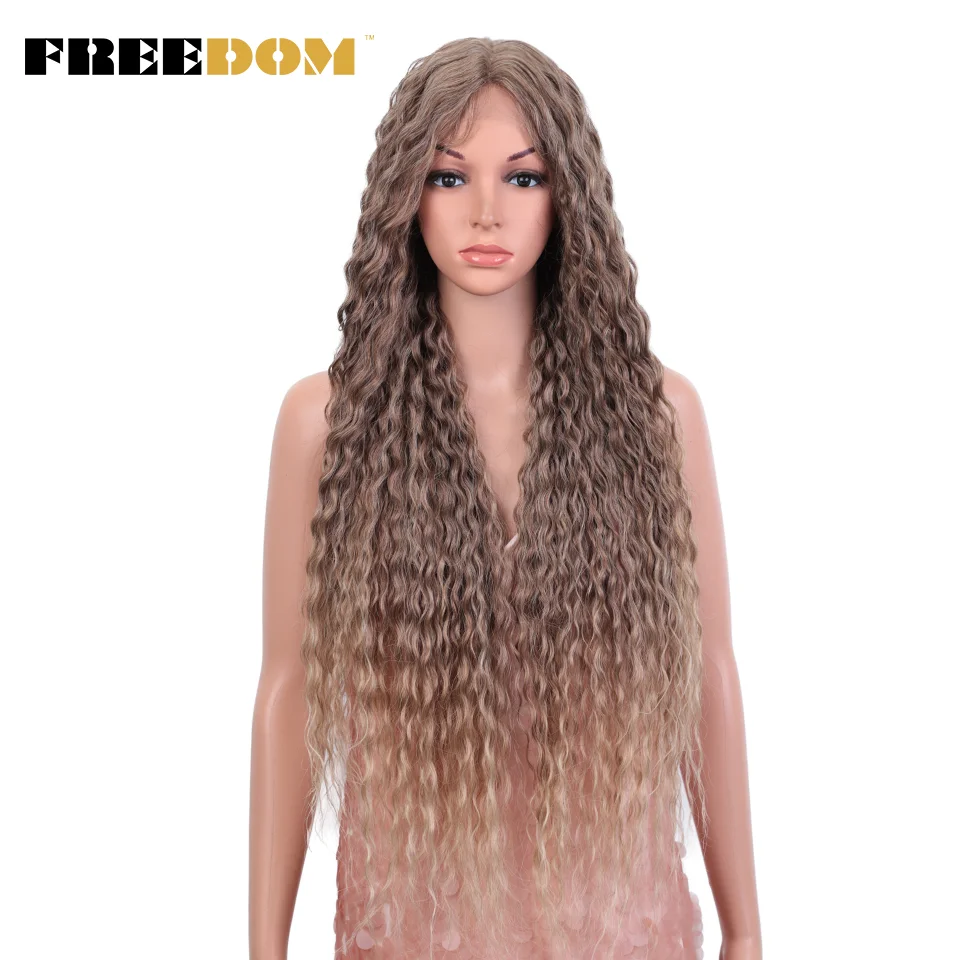 Synthetic Lace Front Wigs 34 Inch Long Curly Hair Lace Wigs For Women Ombre Brown Bug Front Cosplay Wig