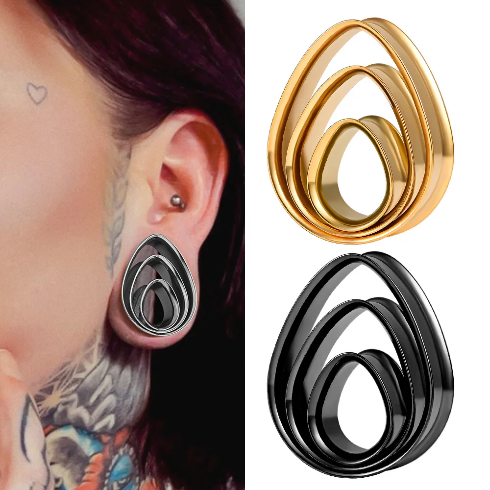 DOEARKO Oordopjes Tunnels 2 paar roestvrij stalen meters dubbel uitlopende oormeters brancard expander body piercing sieraden voor mannen vrouwen