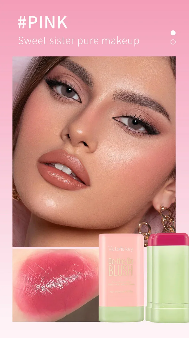 Blush Stick Blush Cream Multi-function Natural Cheek Face Rouge Lasting High Color Rendering Brightening Skin Tone Waterproof
