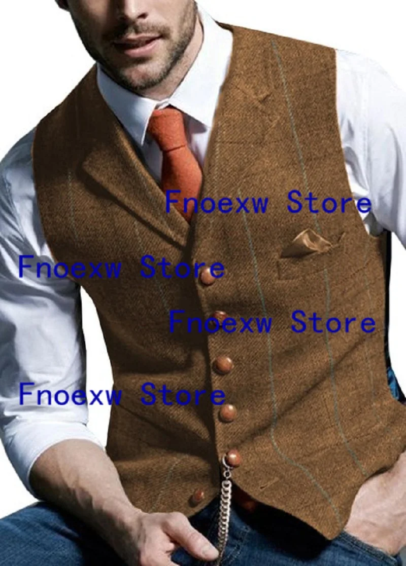 

Men Suit Vest Notched Plaid Wool Herringbone Tweed Waistcoat Casual Formal Business Groomman For Wedding Green/Black/Green/Grey