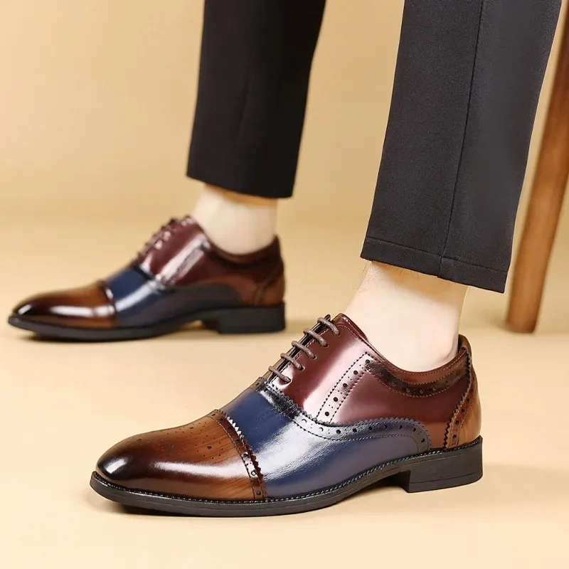 British Style Men Formal Shoes Office Men's Social Shoes Wear-resistant Men Color Matching Leather for Men