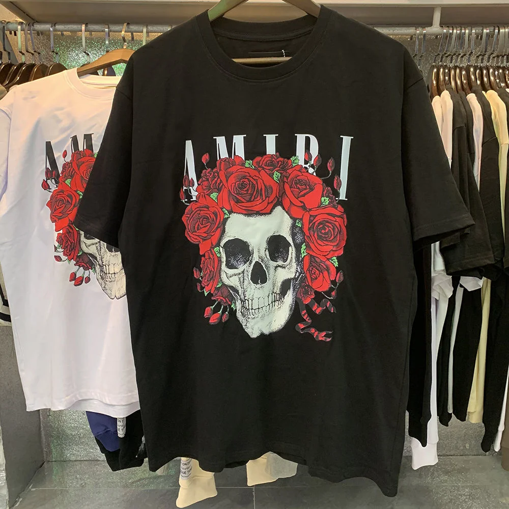 

AMIRI PURE Fashion Style Rose Skull 1:1 Cotton Short Sleeve T-shirts For Men And Women Hight Street Oversize Tees Tshirt