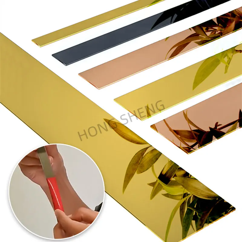 1 Roll 2 44m Gold Wall Sticker Stainless Background TV Wall Ceiling Edge Strip Waist Line