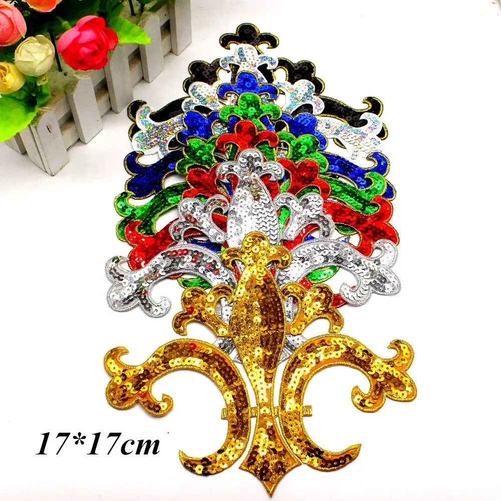 1 Piece Gold Sequined Appliques Iron On Embroidered Patches Cosplay Costumes Trims Garments Budges Performance Trim sequined patches