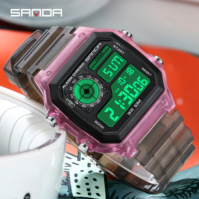 SANDA 6133 Digital Watch Men Sport Chronograph Date Lady Wristwatch TPU Band Week 50m Waterproof unisex Electronic Clock Gift 4