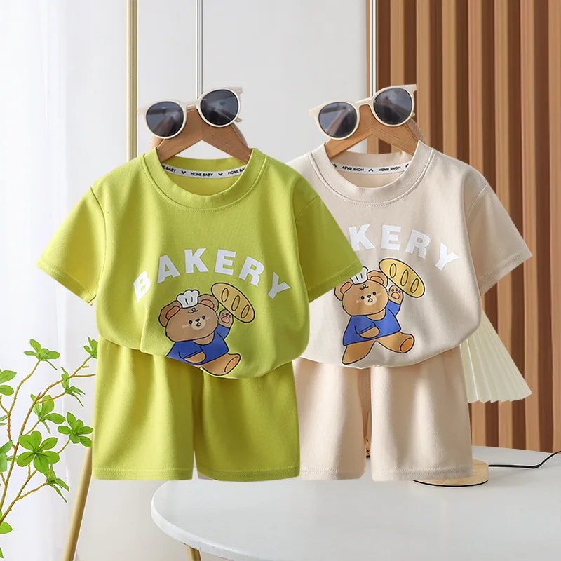 Summer Short Sleeve Tshirt +Shorts Two Piece Sets Cartoon Bear Printed Tees Suits New Style Casual Loose Toddler Costume