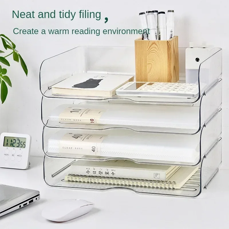 thumbnail image 2 of Transparent Desktop File Tray Organizer A4 Document Paper Organizer Rack Book Shelf Storage Holder Office Stationery Storage Box 2 of 9