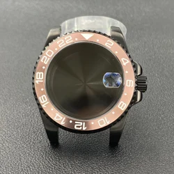 Elegant 40mm Black Watch Case with 120 - Click Bezel for Automatic Mechanical Movement - Premium Dial Accessories (GMT 9 Alloy Bezel)