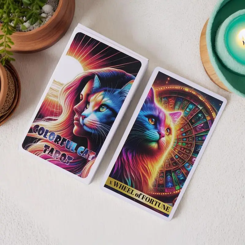 Colorful Cat Tarot English Paper Tarot 78 Sheets Tarot Deck Cat Theme Paper Cards Interaction Tarot Deck Game Divination Card 5