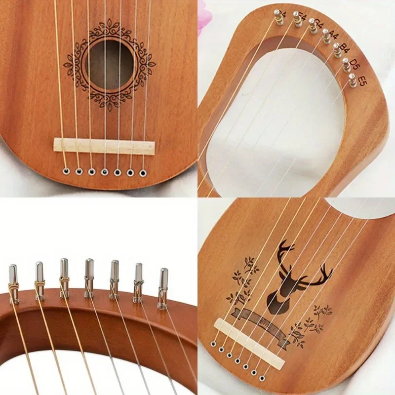 Classical Charm Beginner's Lyre with 7 Metal Strings in Dark Brown-Beginner's Instrument-The Perfect Gift for Music Lovers