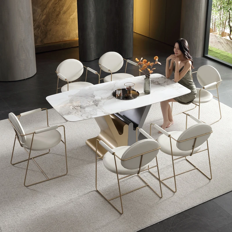 Rectangular 1.8m Snow Mountain White Highend Dining Table And Chair
