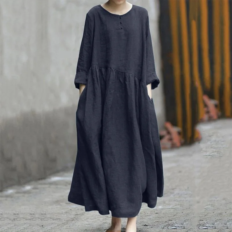 Cotton Linen Asymmetrical Long Dress for Women