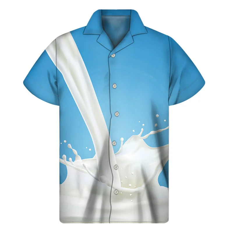 Coffee Beans Milk Graphic Hawaiian Shirt Men 3D Print Shirts Harajuku Fashion Short Sleeve Tees Street Oversized Button Blouse