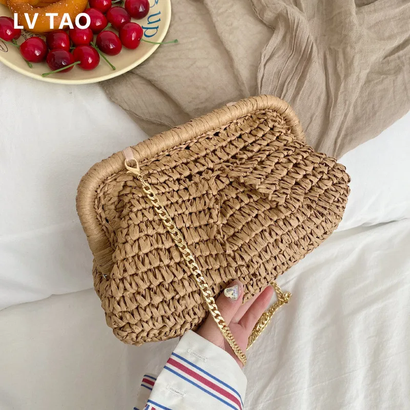 

Mini Straw Crossbody bag For Women Summer Weave Women's Brand Handbags And Purses Fashion Chain Simple Shoulder Bags