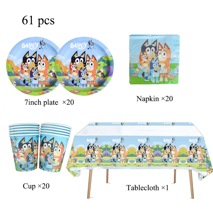 Bluey Birthday Party Decoration Bingo Dog Christmas Tableware Set Paper Cup Plate Tablecloth Balloons Party Favor Supplies