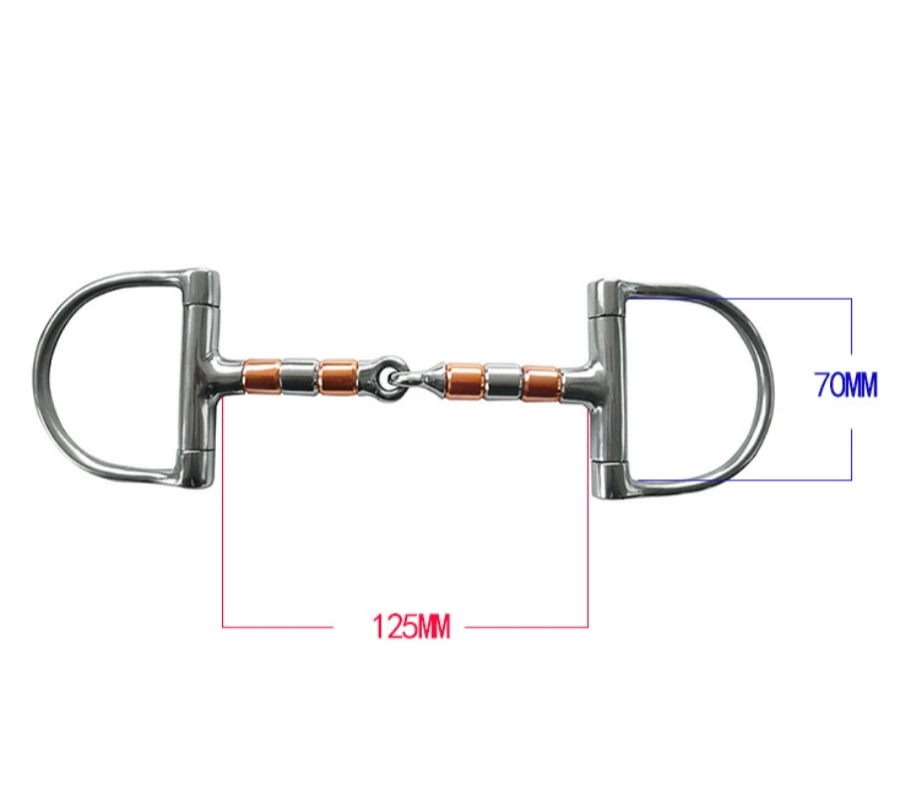 Horse Snaffle Stainless Steel D-Ring Horse Chew French Link Loose Thickeness Bit Loose Mouth Bit with Copper Rollers for Horse 5