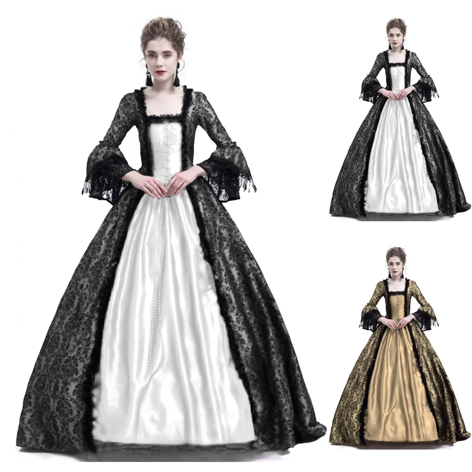 Robe Médiévale Femme Style Gothique - Manches Trompette, Corset Intégré, Longueur Maxi Pour Cosplay Et Fêtes - 4