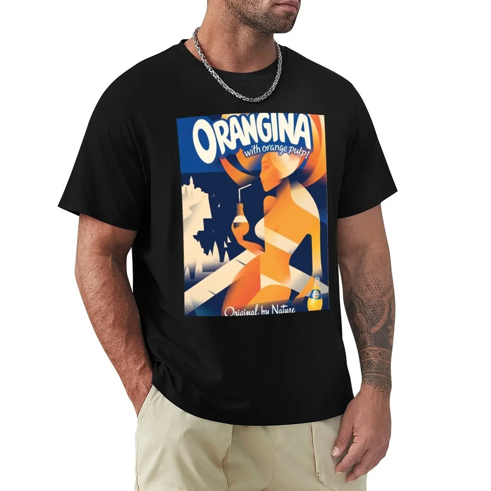 T-Shirt Da Cocktail Con Poster Bikini Orangite T-Shirt Da Uomo Con Stampa Animalier