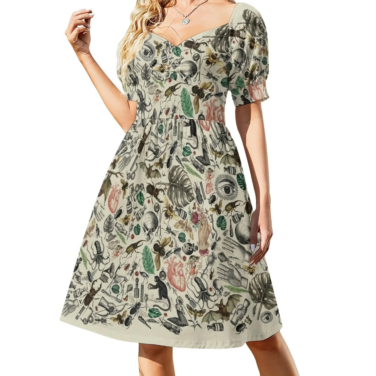 thumbnail image 1 of Vestido con estampado de insectos vintage, bonito, para cumpleaños, de lujo, para fiesta, largo, de verano, 1 of 7
