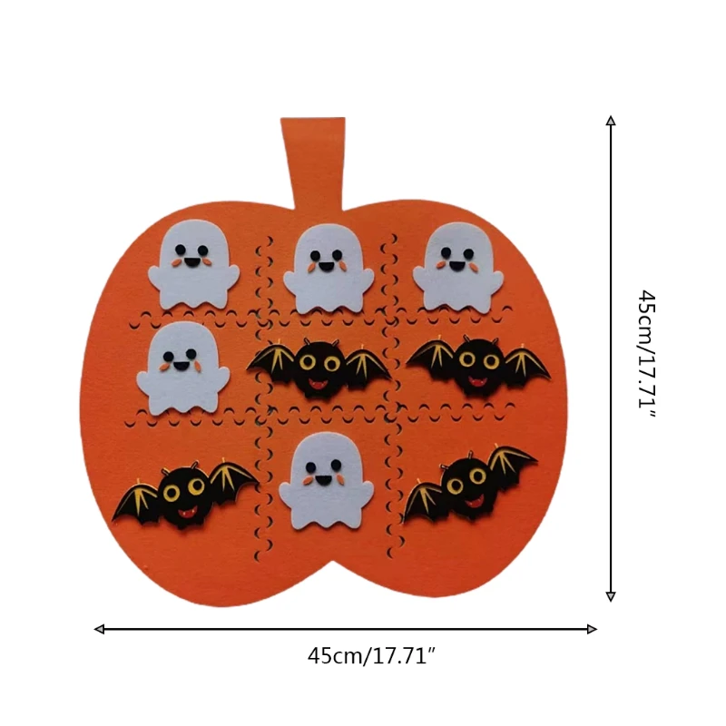 H55E Hallowen Tic-Tac-Toe 어린이를위한 펠트 퍼즐 보드 게임 Cartoom 유령 박쥐 호박 매트 체스 패드 부모-자녀 상호 작용 장난감
