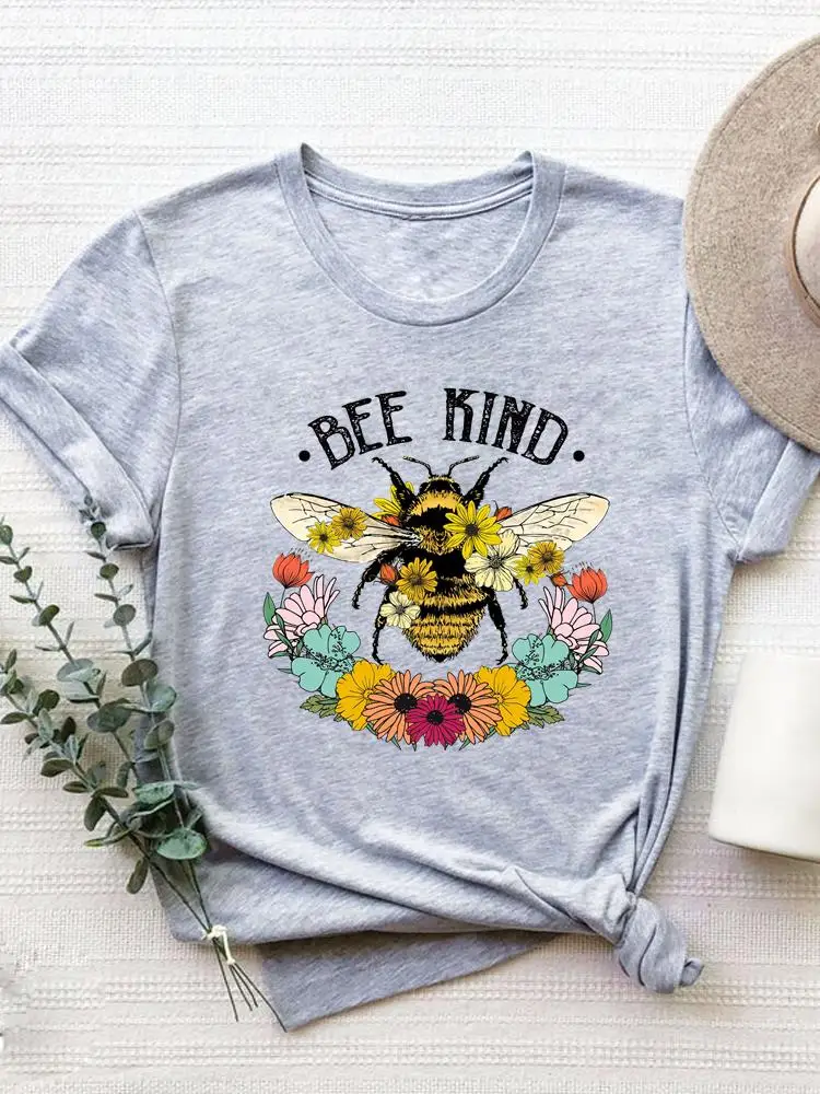

Bee Floral Flower 90s Trend Graphic T-shirt Summer Clothes Fashion O-neck Tee Top Short Sleeve Women Clothing Print T Shirt